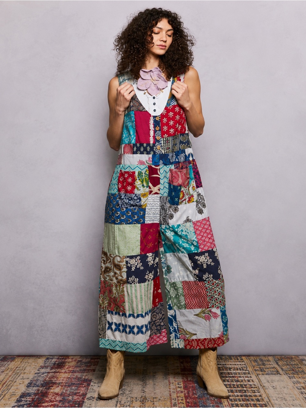 POL Multicolor Patchwork Wide-Leg Overalls